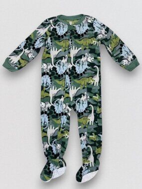 Green Dinosaur Fleece Footed Pajamas Sleeper One Piece Zip Up Toddler 3T